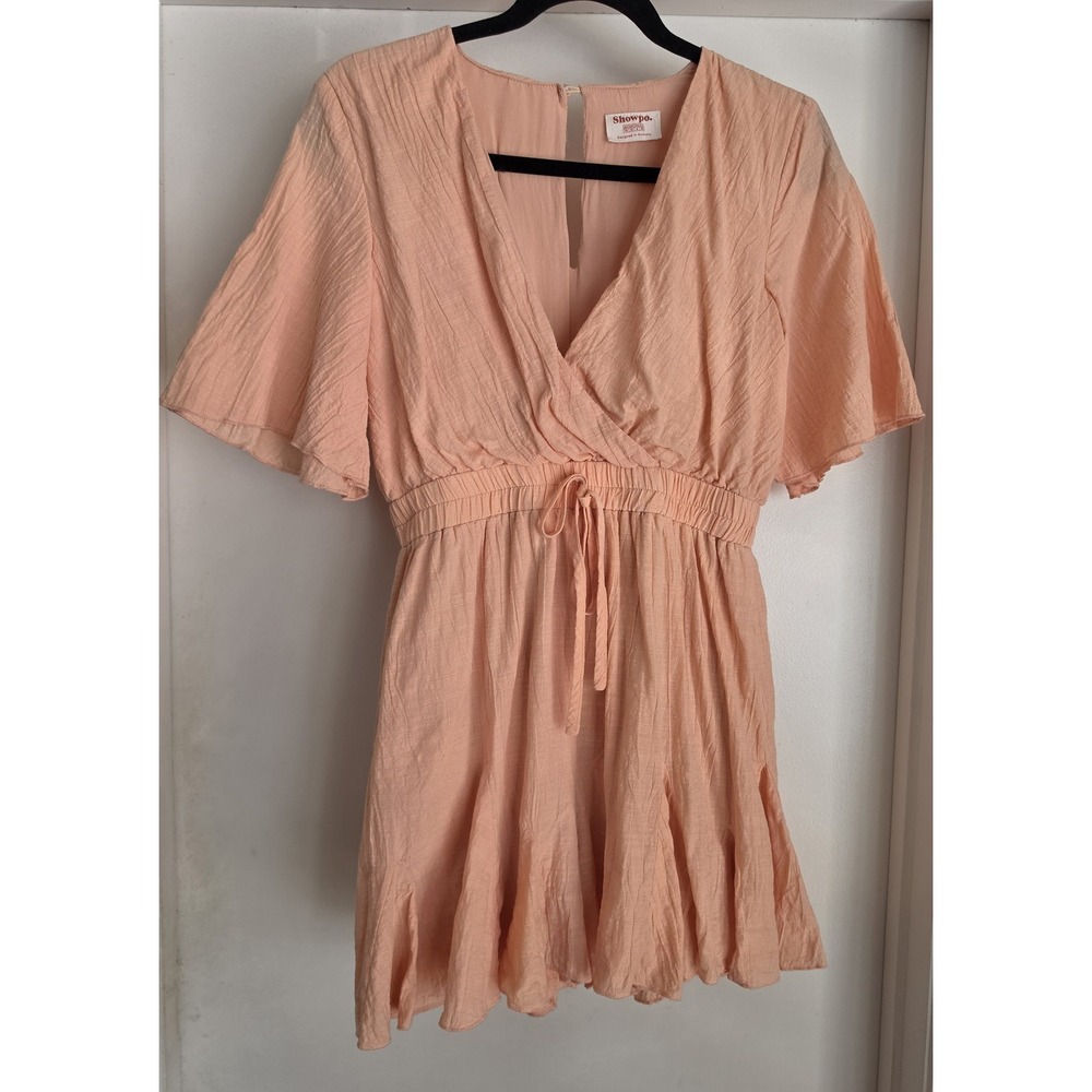 Showpo Romper Size 10 Peach Cotton Boho Casual V-Neck Short Sleeve Playsuit